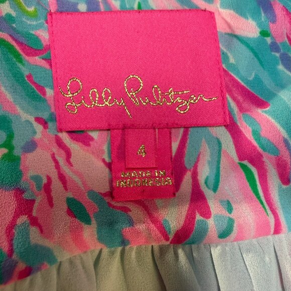 Lilly Pulitzer Gabriel Dress 4 Amalfi Blue Best Fishes Tiered EUC - Picture 6 of 11